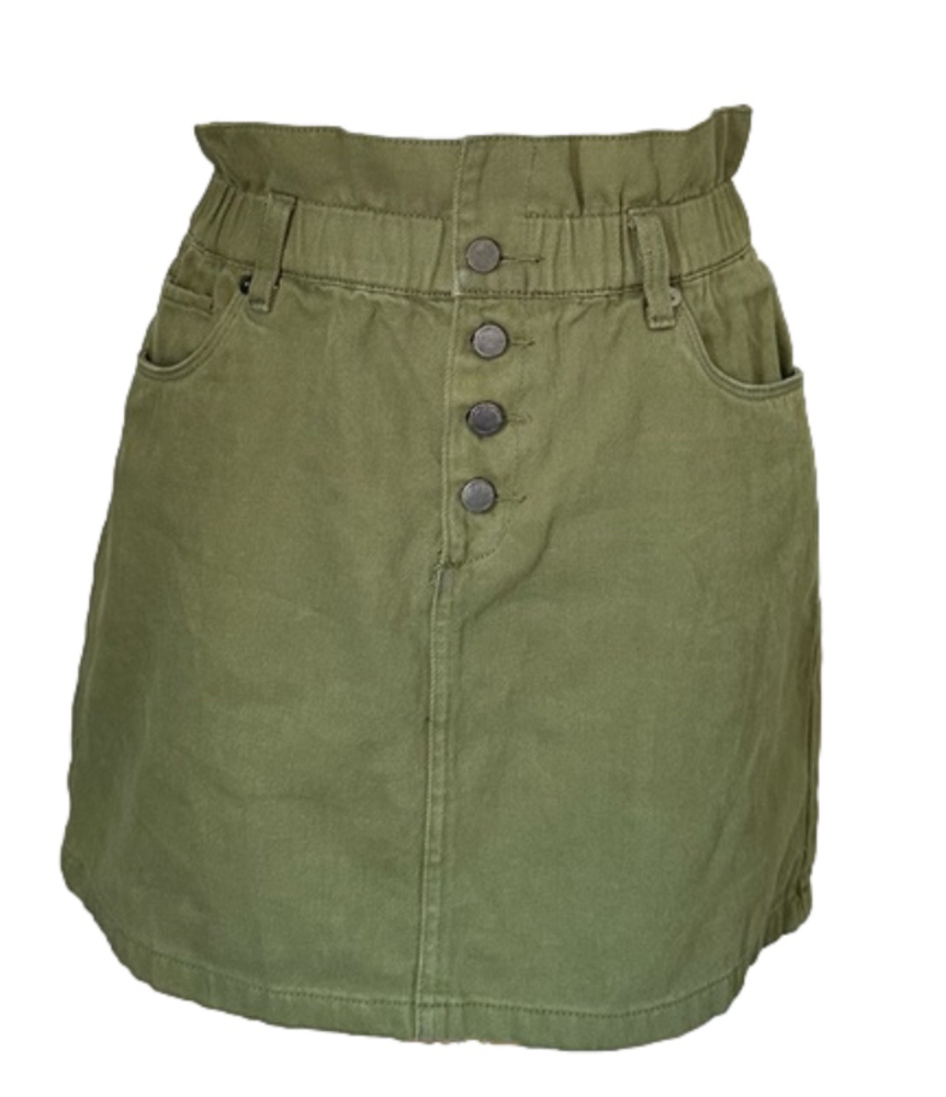 NWOT BLANKNYC Army Green Mini Skirt with Buttons and Ruffled Waist- so cute!